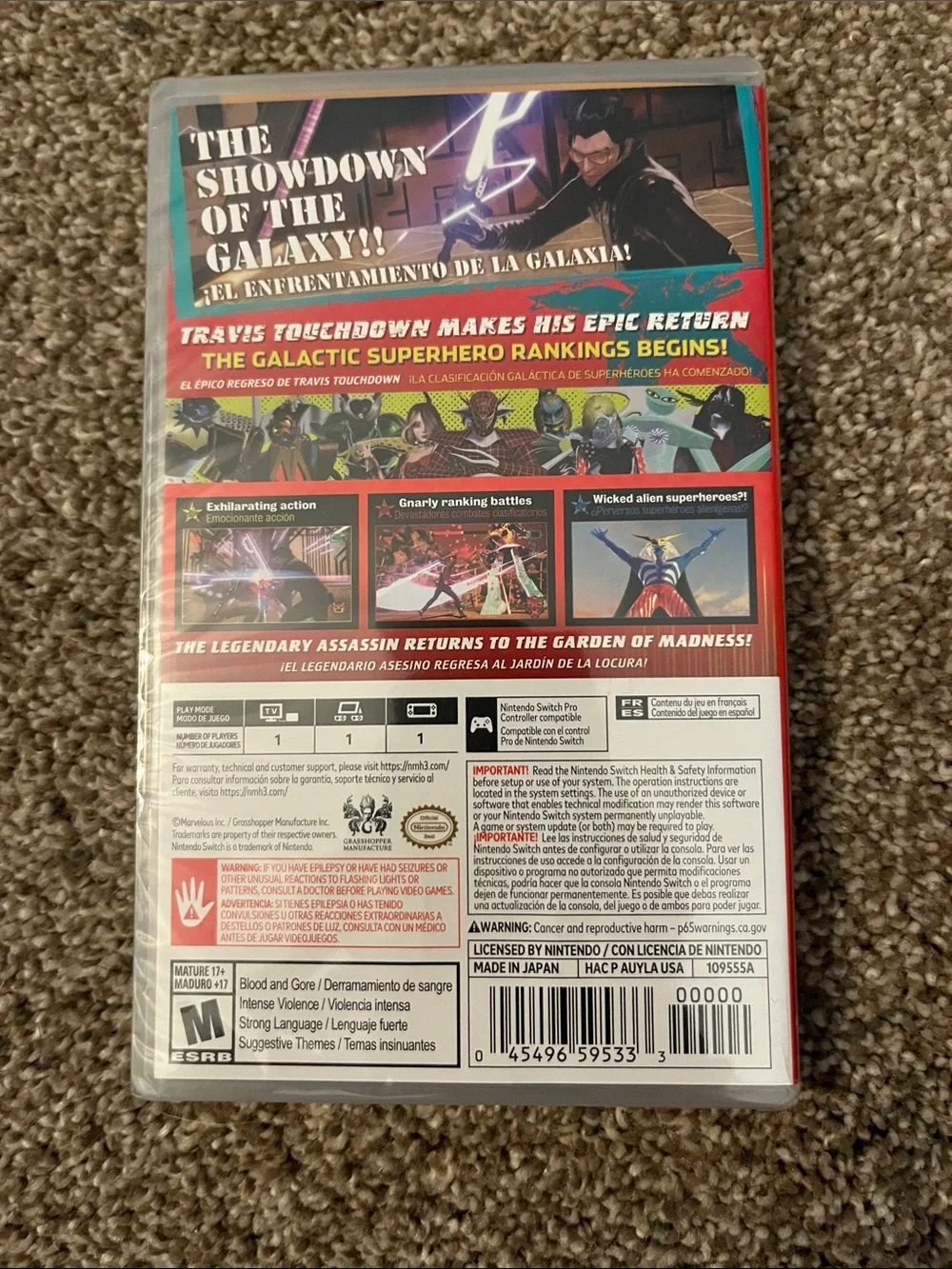 Nintendo Switch No More Heroes III Back Cover Artwork - Red, Purple, Blue
